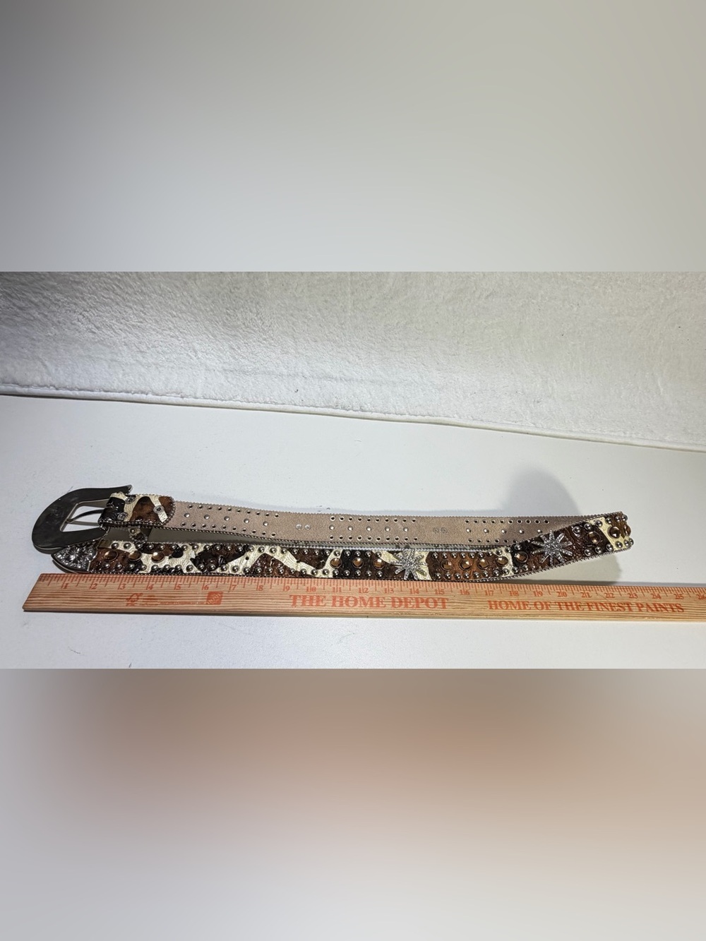 West Star Texas Large Leather Rhinestone Western Belt Brown Cream Bling - Picture 7 of 13